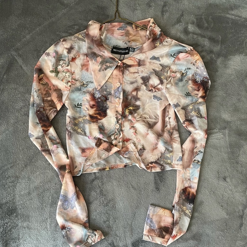 Mesh longsleeve printed shirt